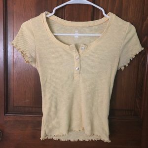 Yellow ruffle/button up tee from MEtoWE by Pacsun